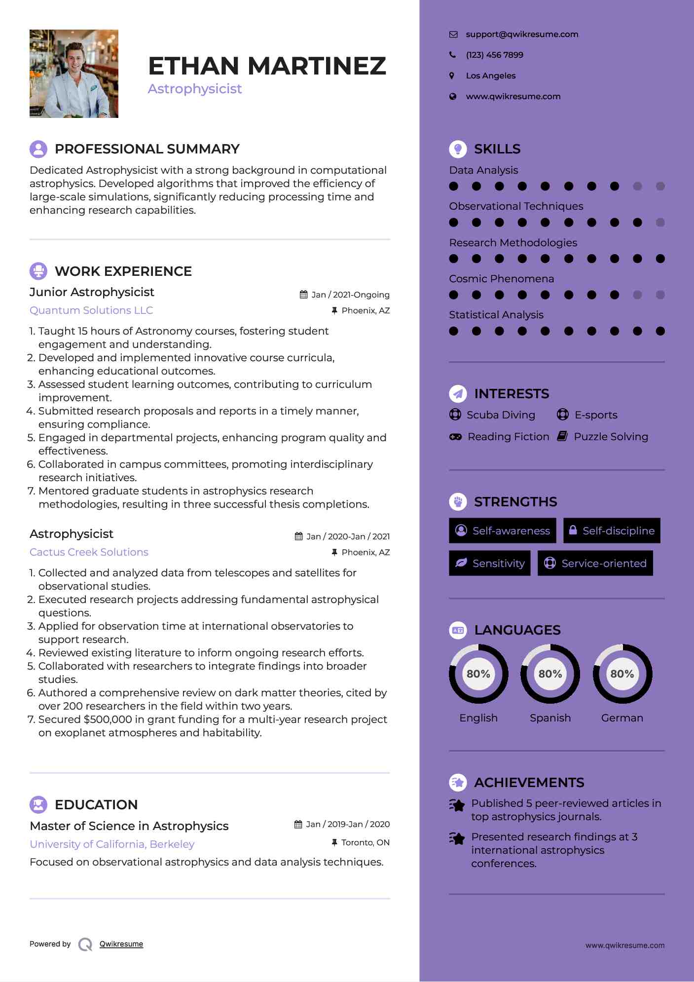 Junior Astrophysicist Resume Sample