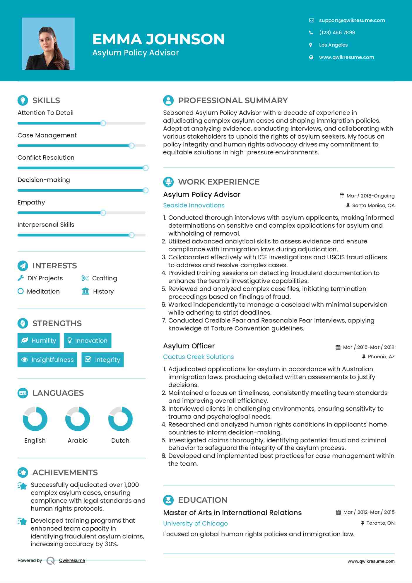 Asylum Policy Advisor Resume Model