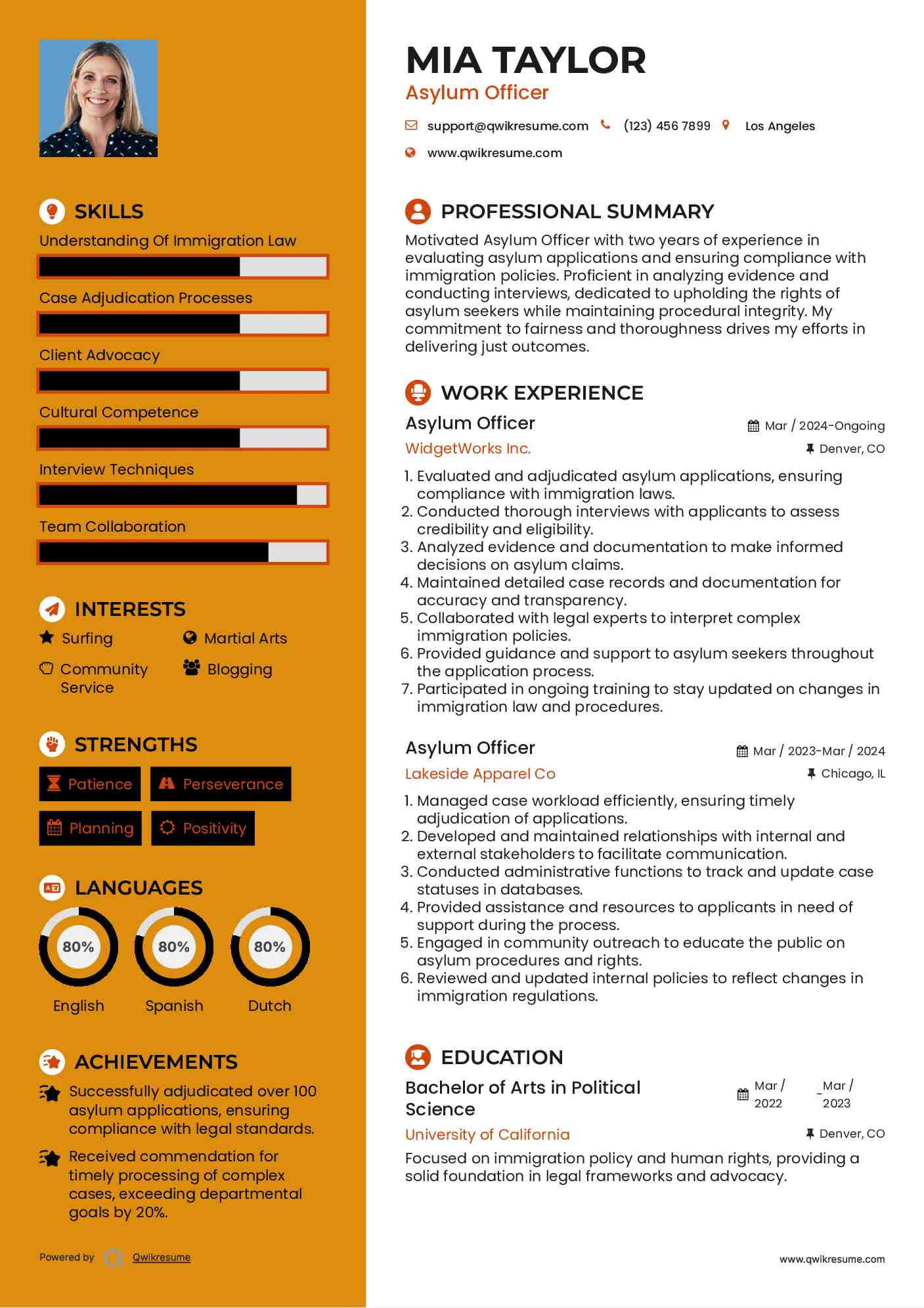 Asylum Officer Resume Example
