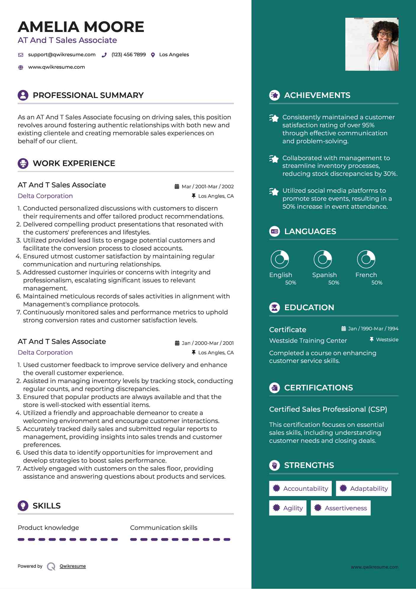 AT And T Sales Associate Resume Model