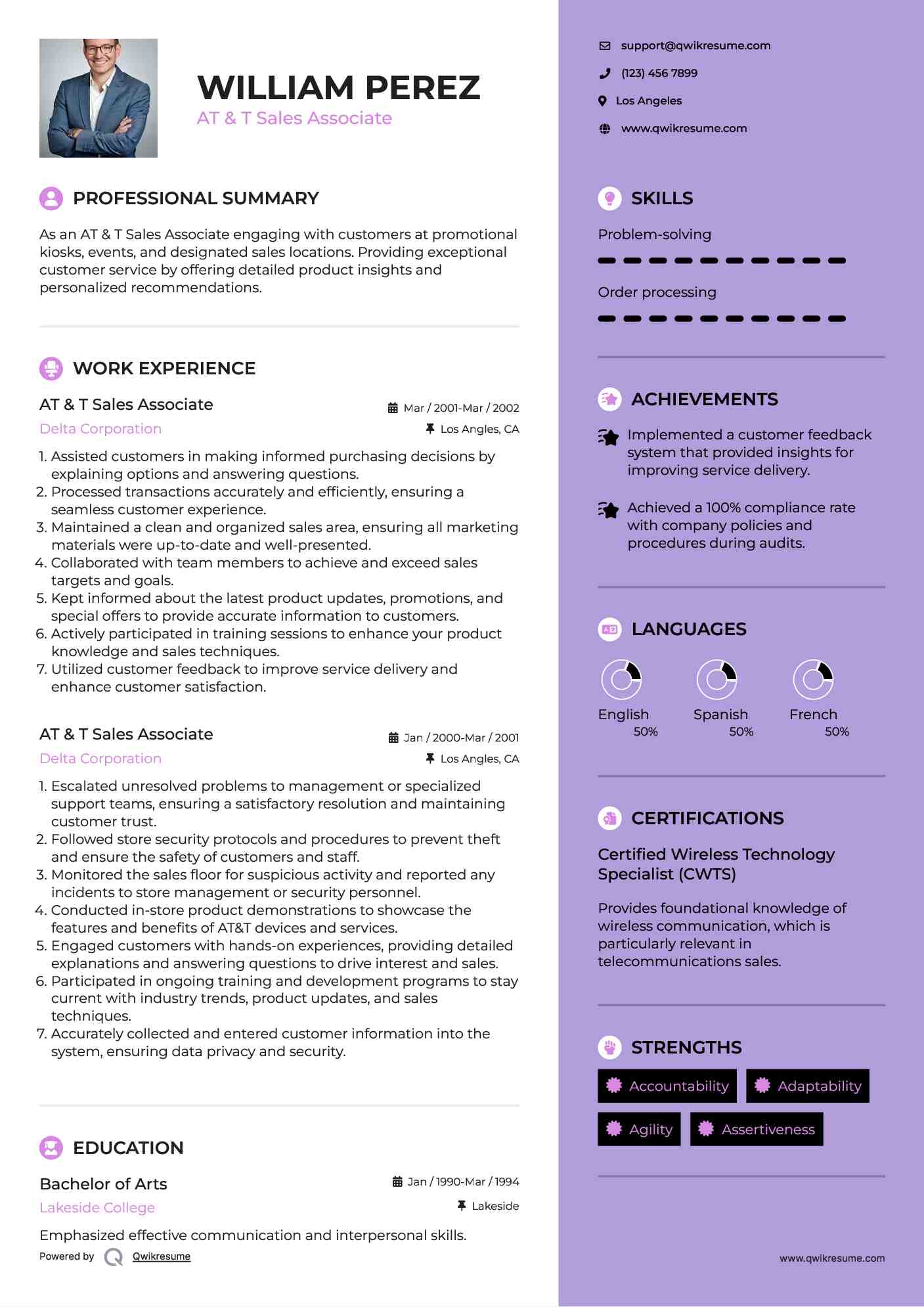 AT & T Sales Associate Resume Template