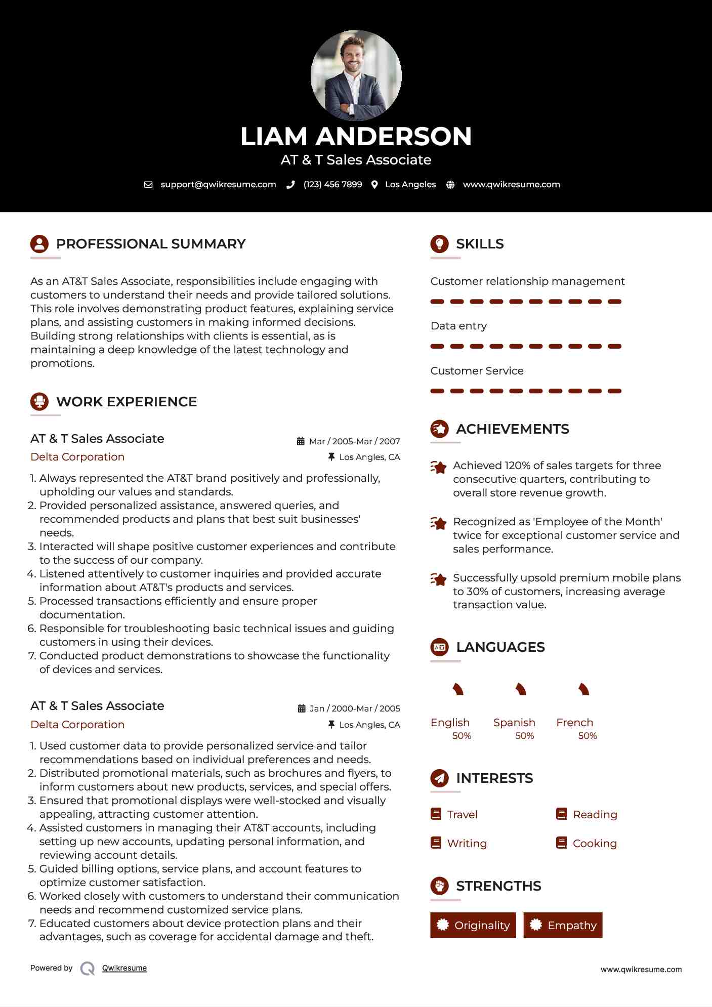 AT & T Sales Associate Resume Example