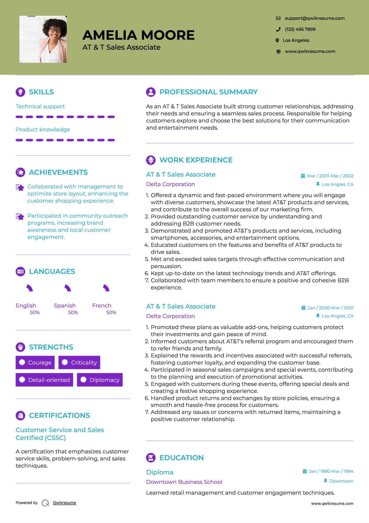 AT & T Sales Associate Resume Model