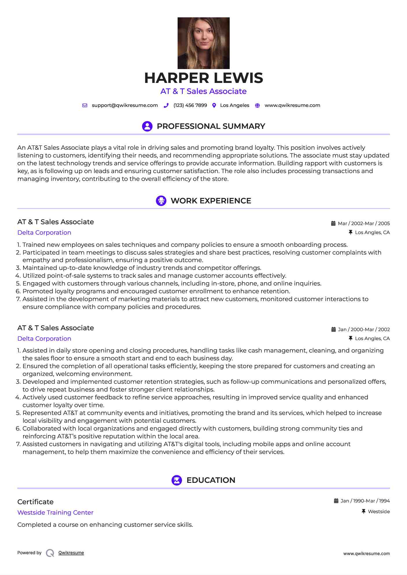 AT & T Sales Associate Resume Example