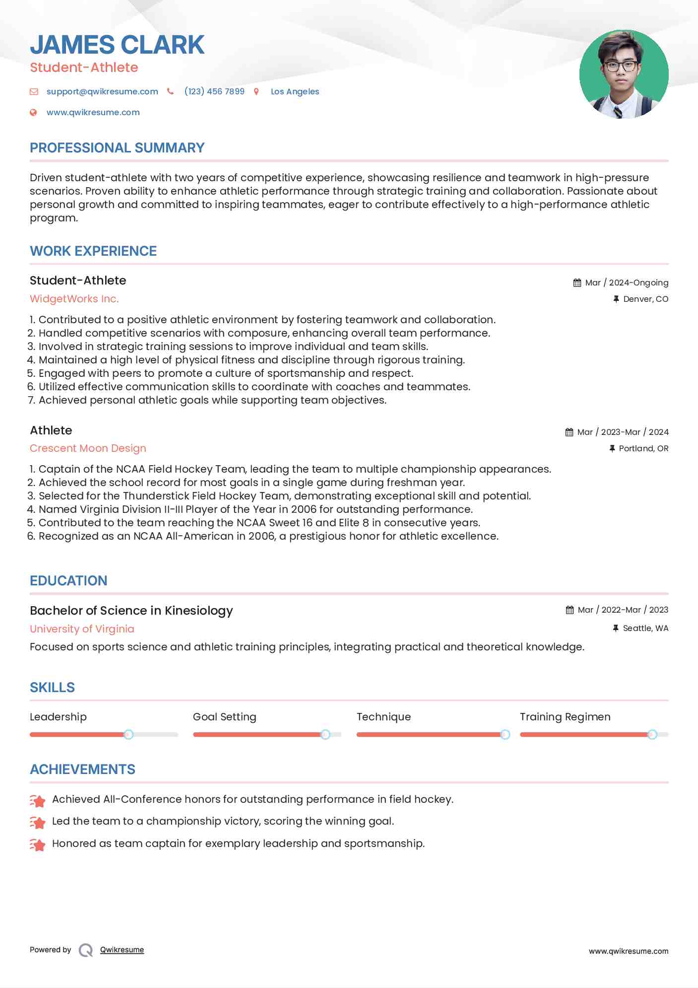 Student-Athlete
 Resume Example