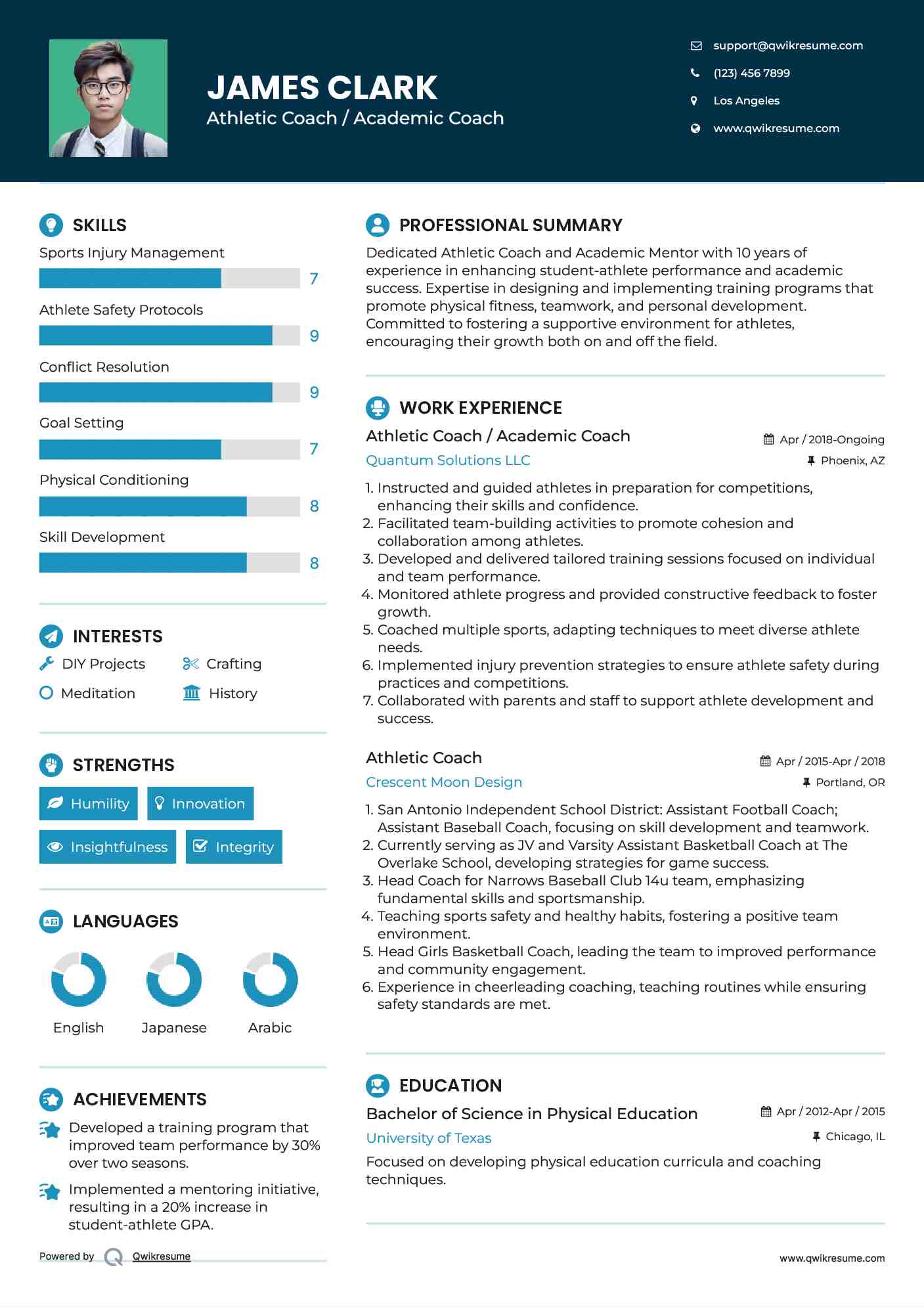 Athletic Coach / Academic Coach Resume Format
