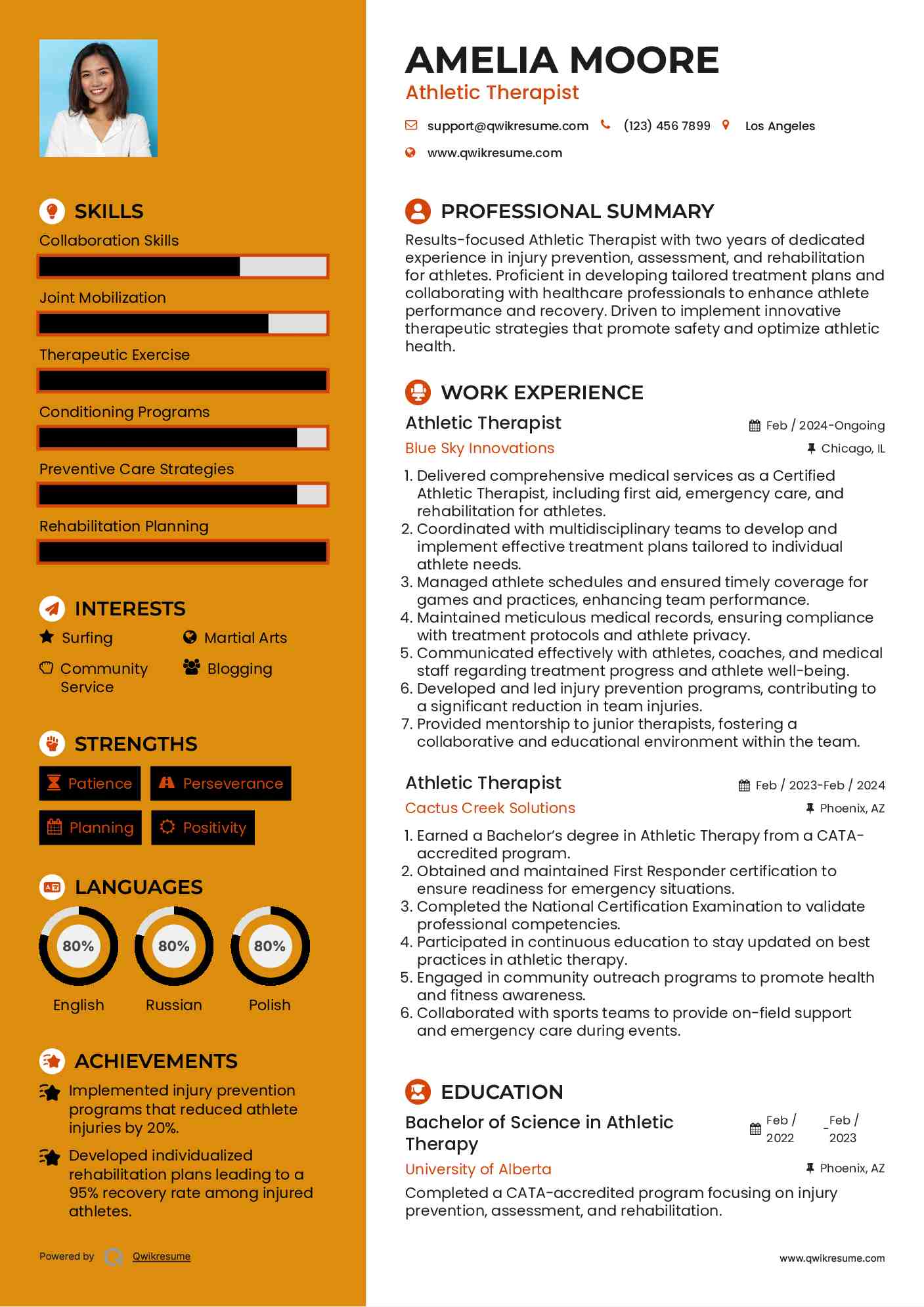 Athletic Therapist Resume Template