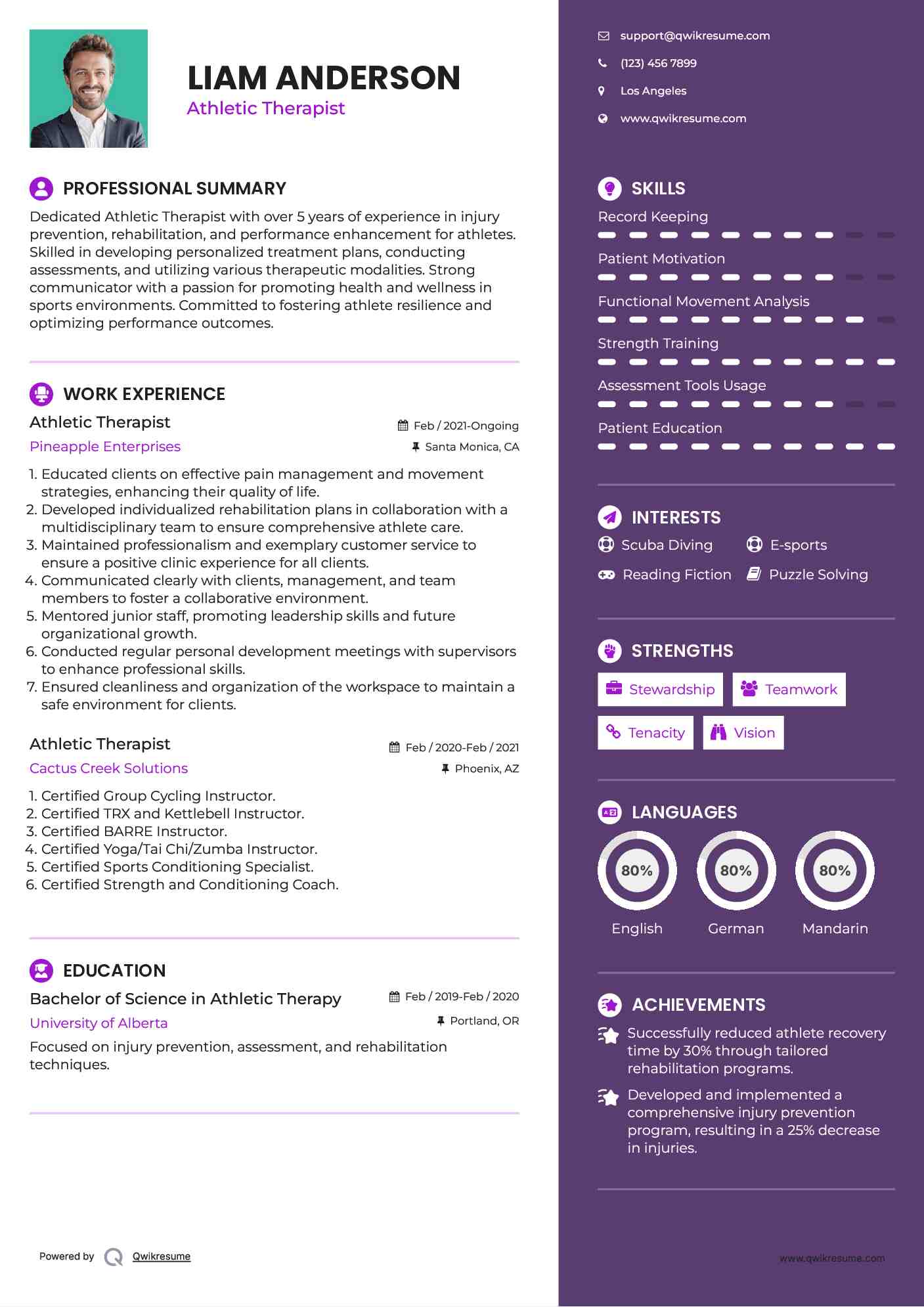 Athletic Therapist Resume Template