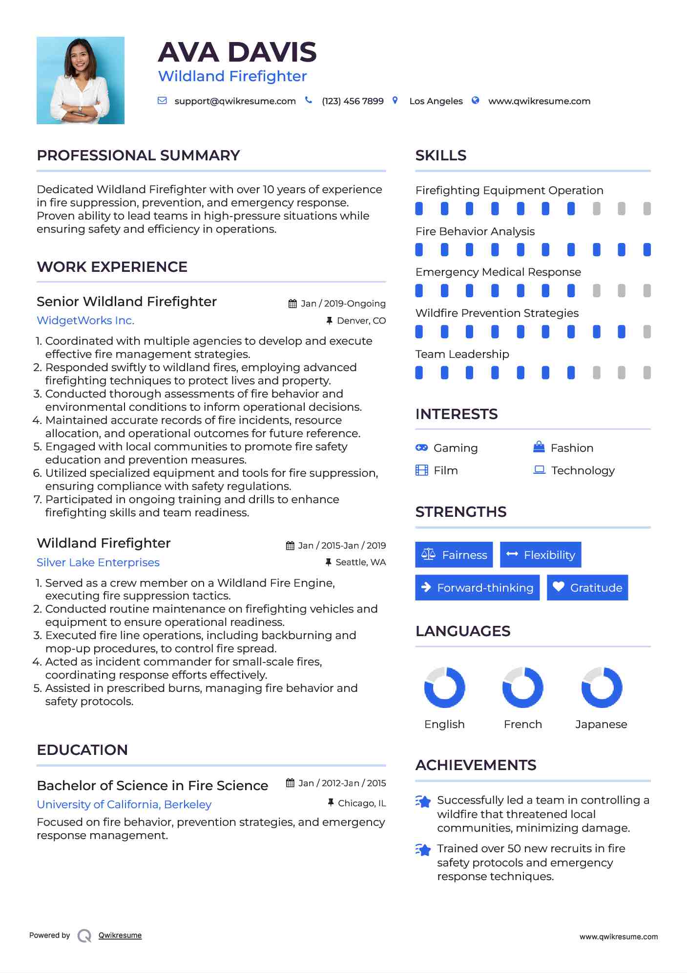 Senior Wildland Firefighter Resume Model