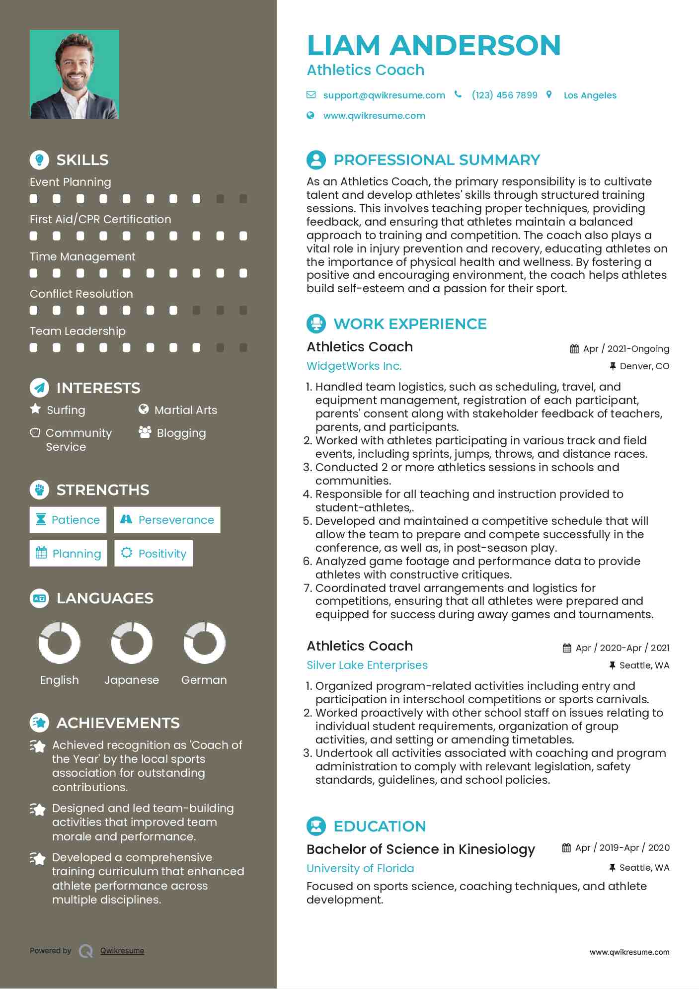 Athletics Coach Resume Format
