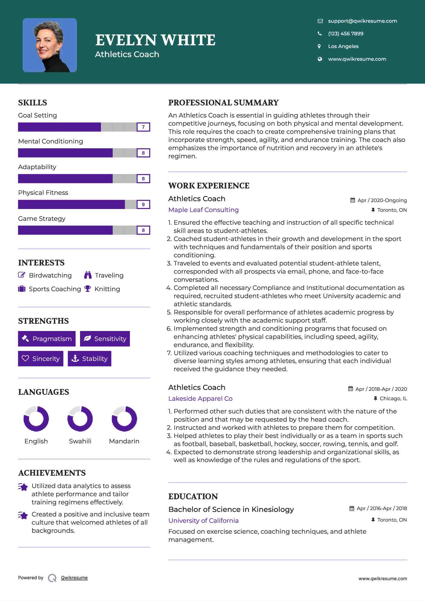 Athletics Coach Resume Format