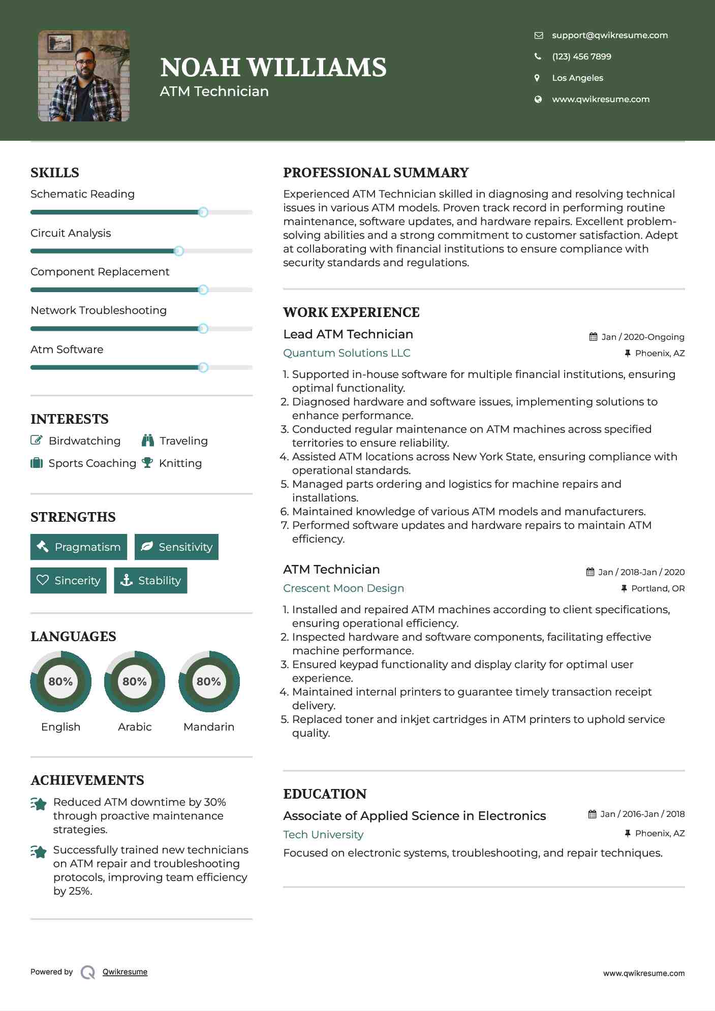Lead ATM Technician Resume Example