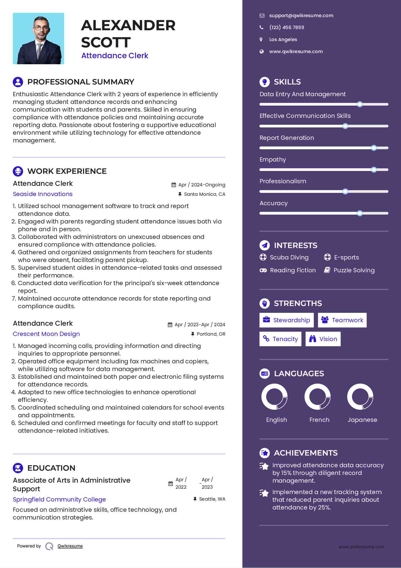 Attendance Clerk Resume Format