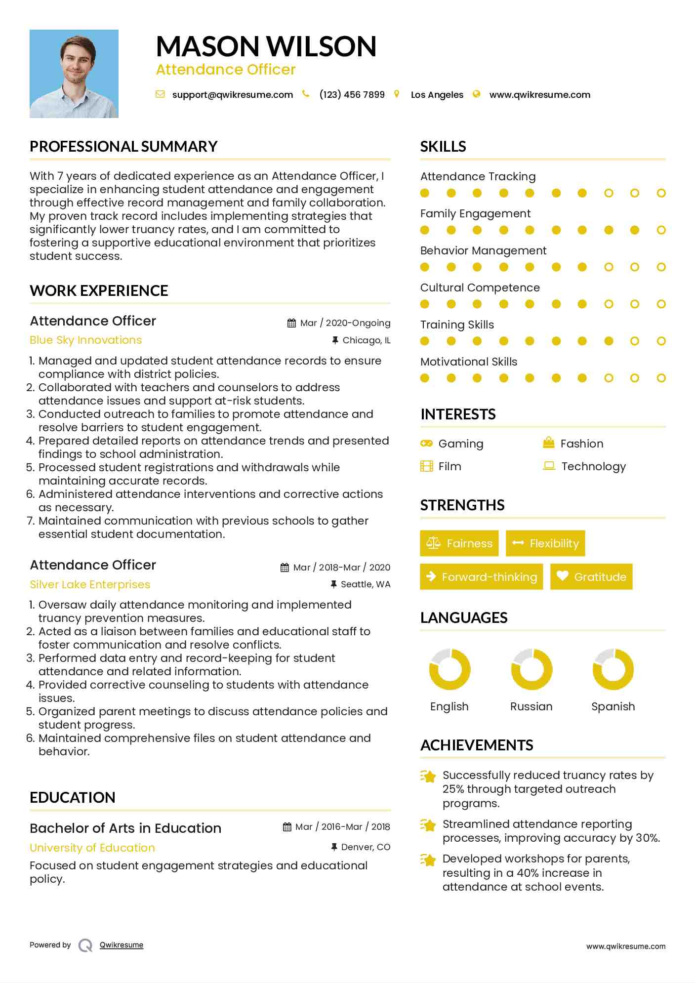 Attendance Officer Resume Format