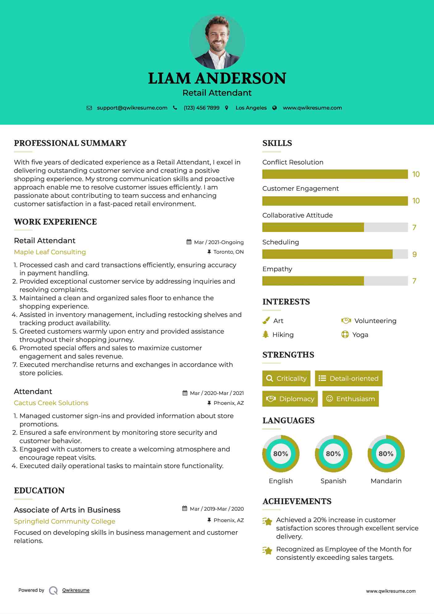 Retail Attendant Resume Sample