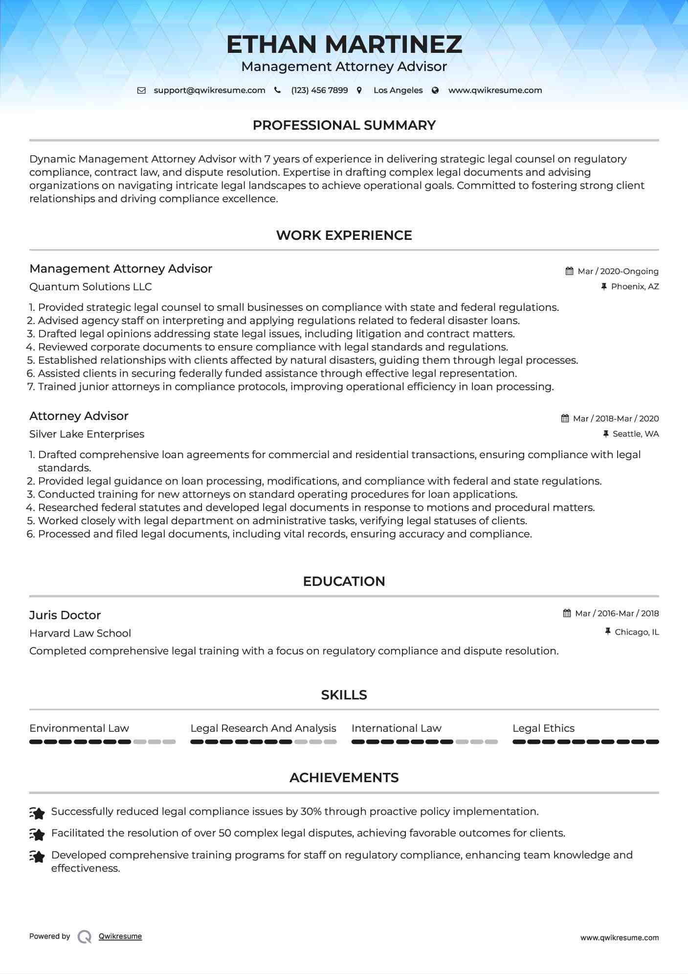 Management Attorney Advisor Resume Example