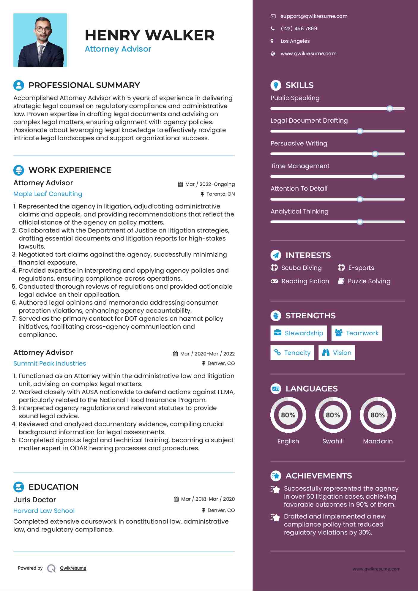 Attorney Advisor Resume Samples QwikResume