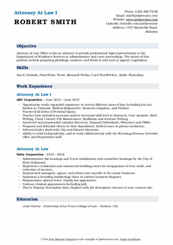 Attorney At Law Resume Samples QwikResume