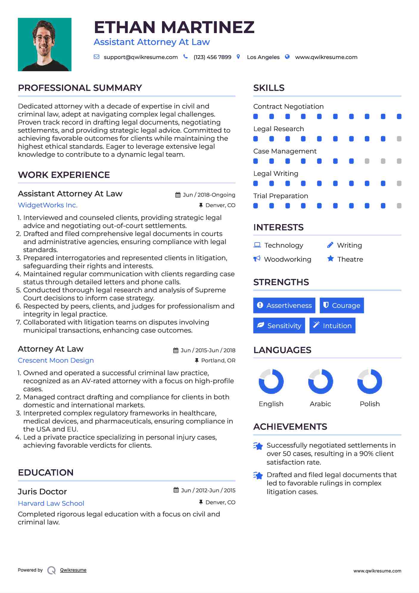 Assistant Attorney At Law Resume Sample