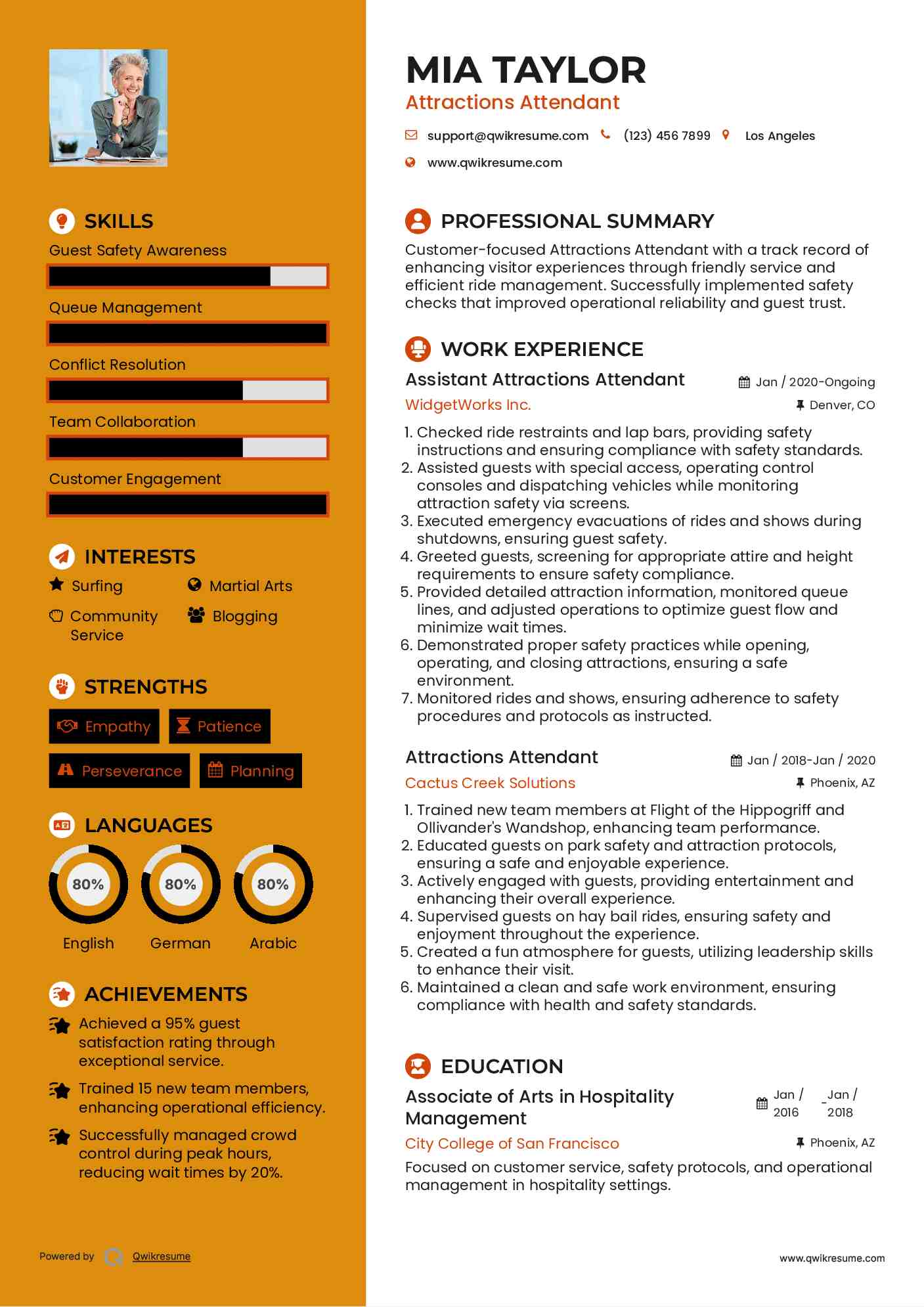 Assistant Attractions Attendant Resume Template