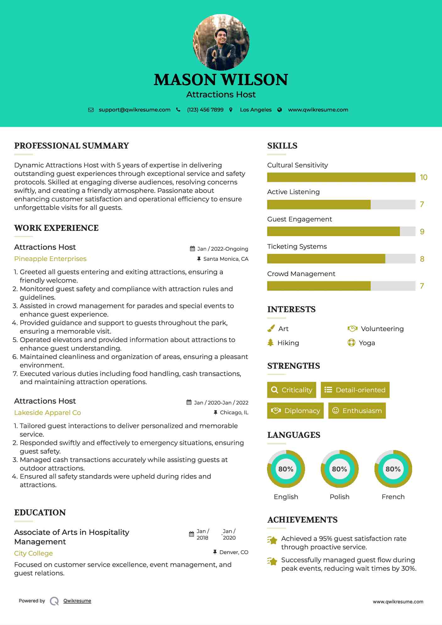 Attractions Host Resume Template