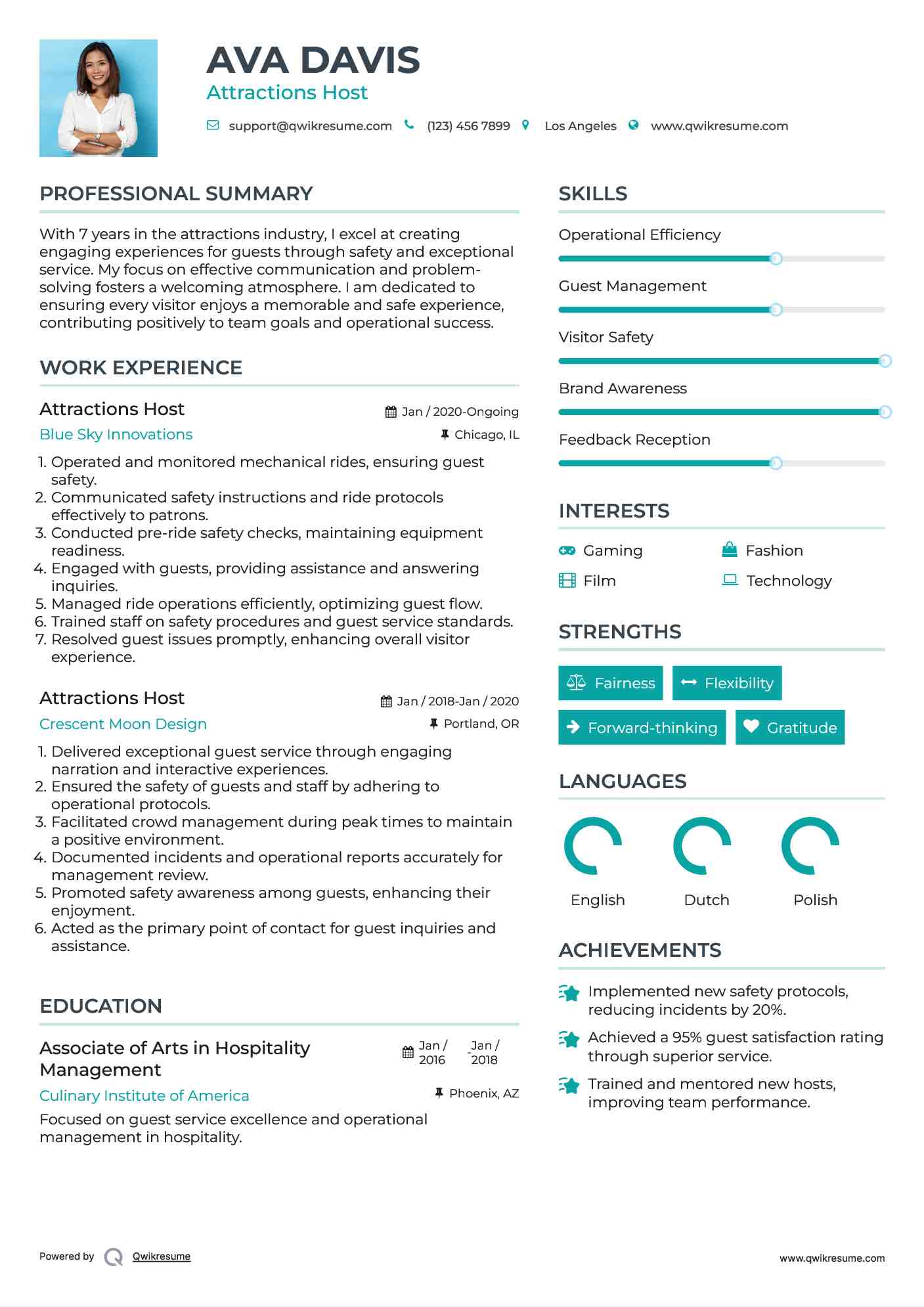 Attractions Host Resume Format