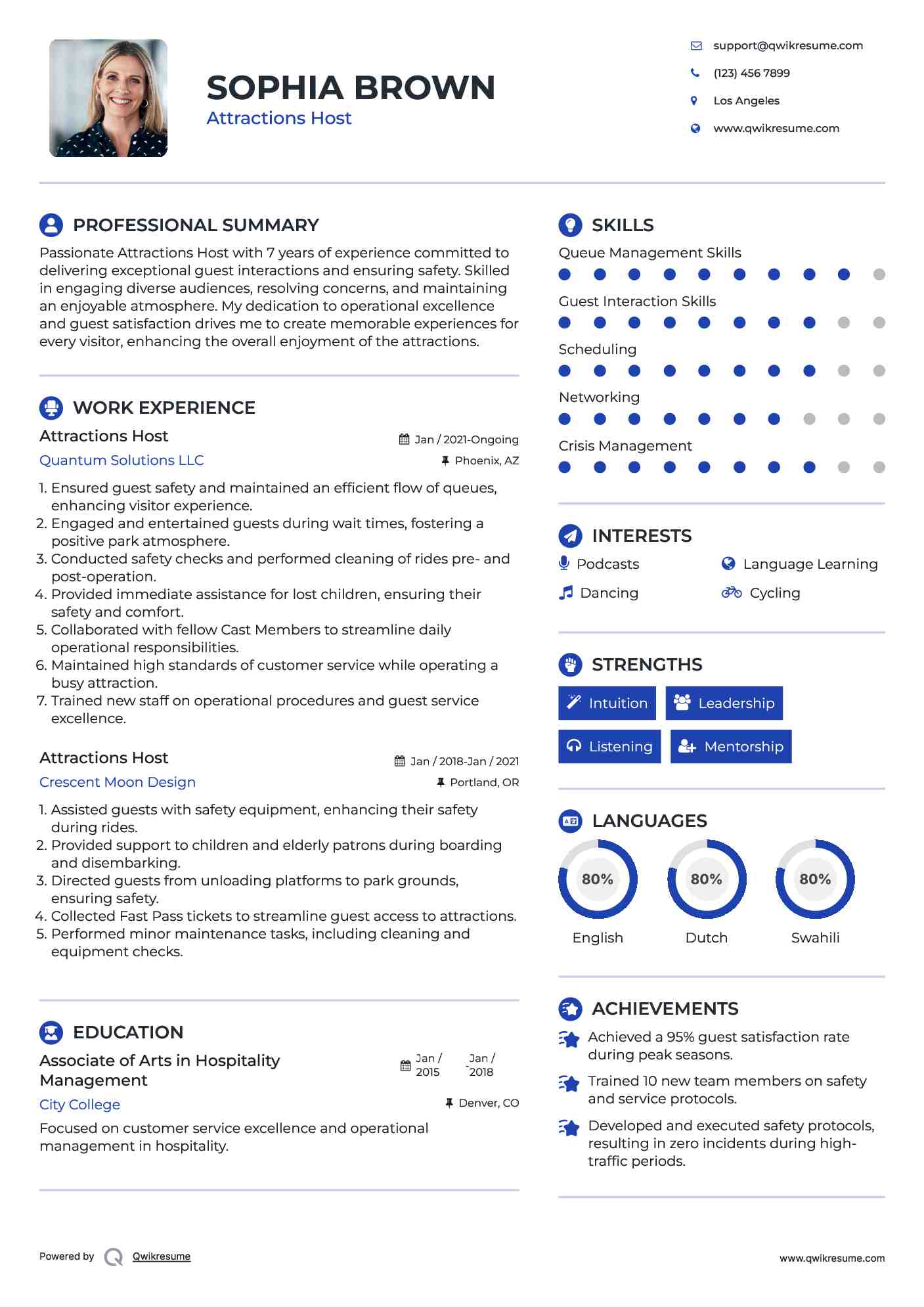 Attractions Host Resume Format