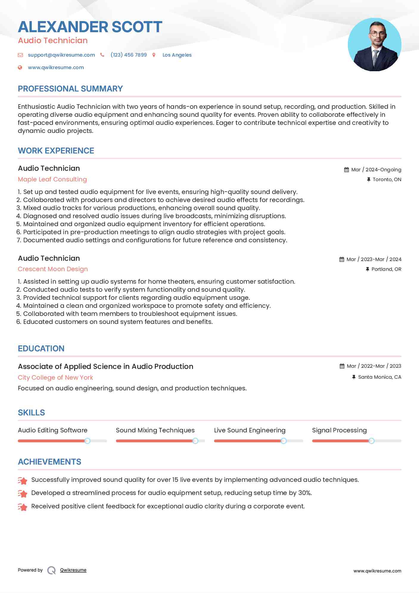 Audio Technician Resume Template