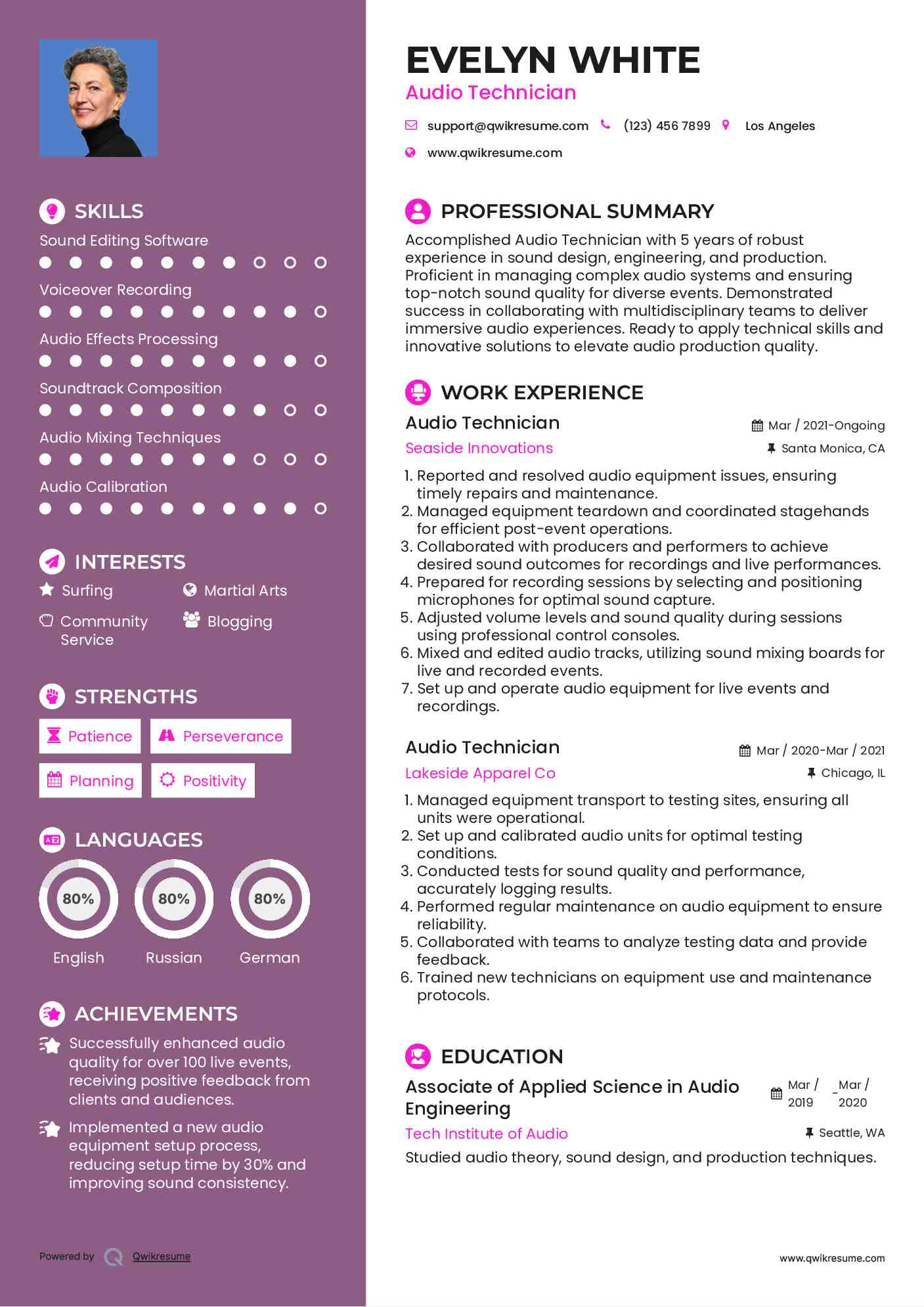 Audio Technician Resume Format