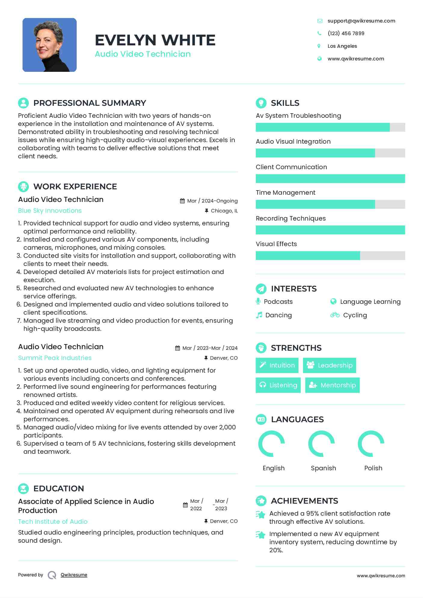 Audio Video Technician Resume Template