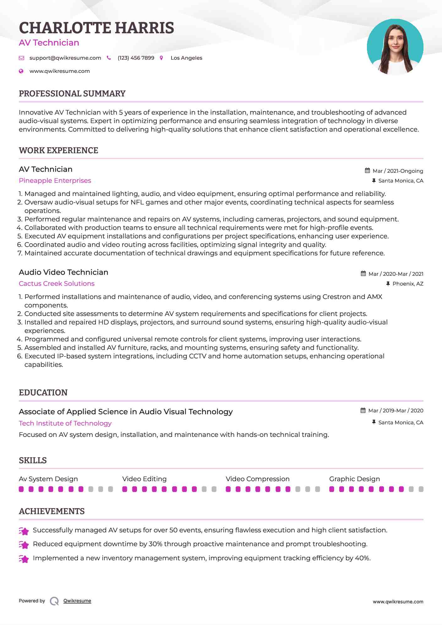 Audio Video Technician Resume Samples QwikResume