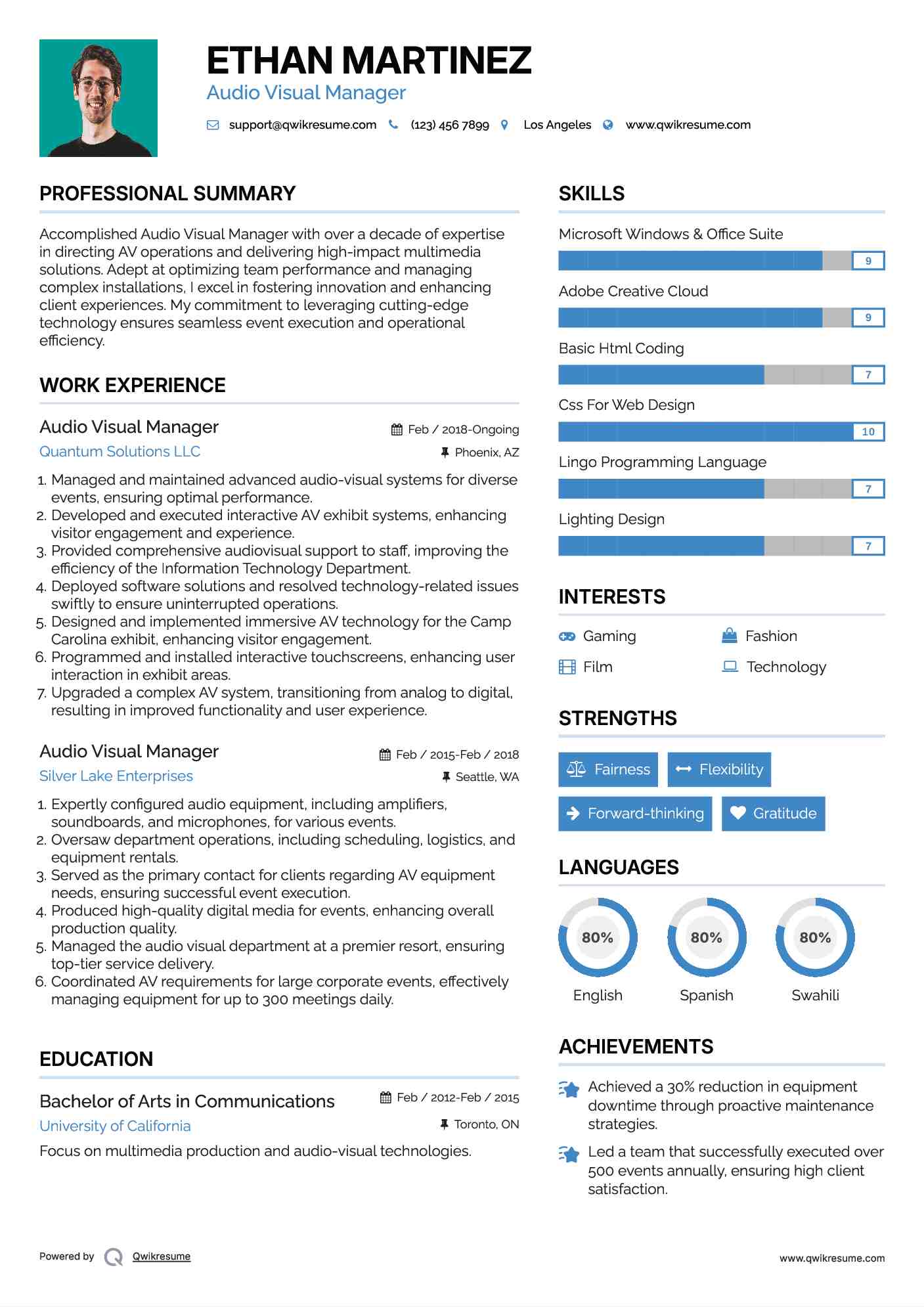 Audio Visual Manager Resume Samples QwikResume