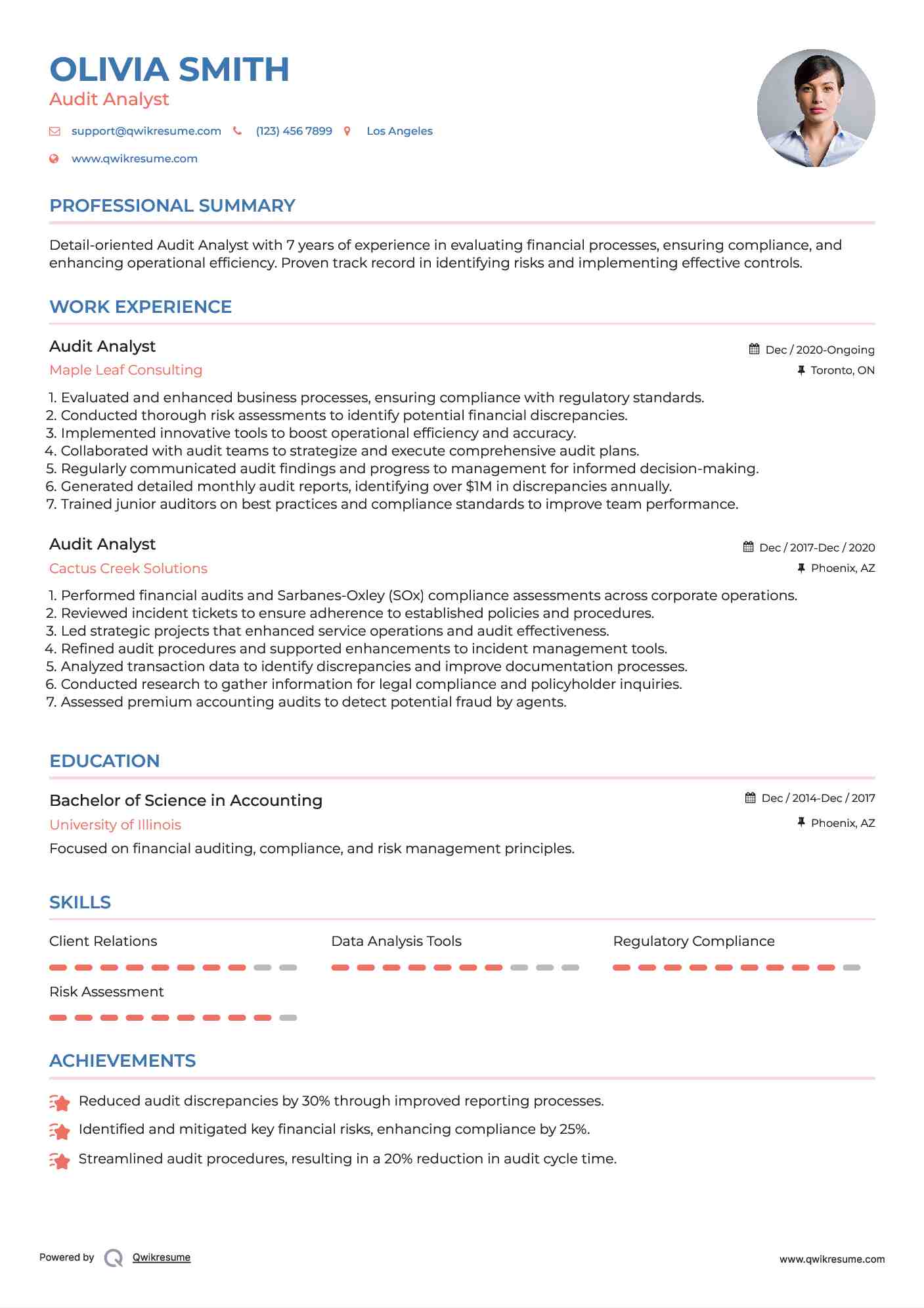 Audit Analyst Resume Example