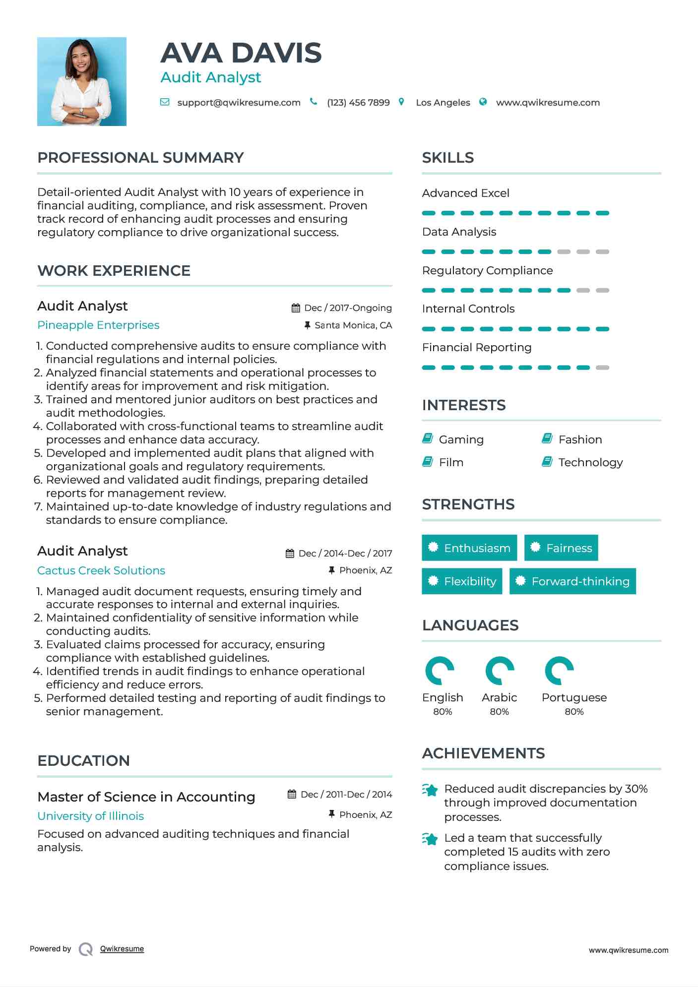Audit Analyst Resume Template