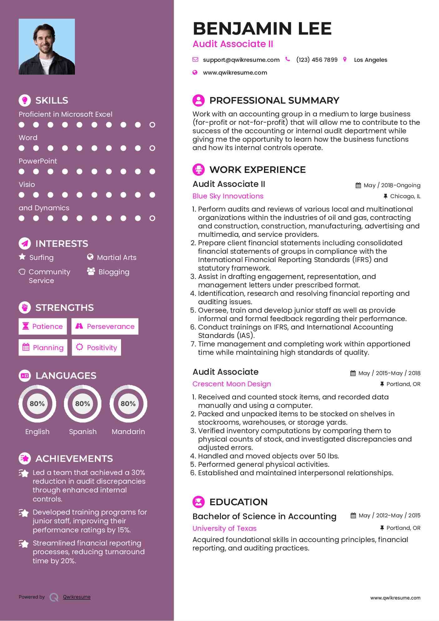 Audit Associate II Resume Format