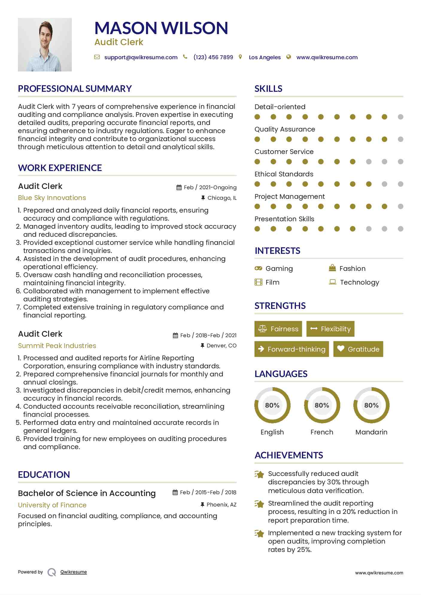Audit Clerk Resume Template