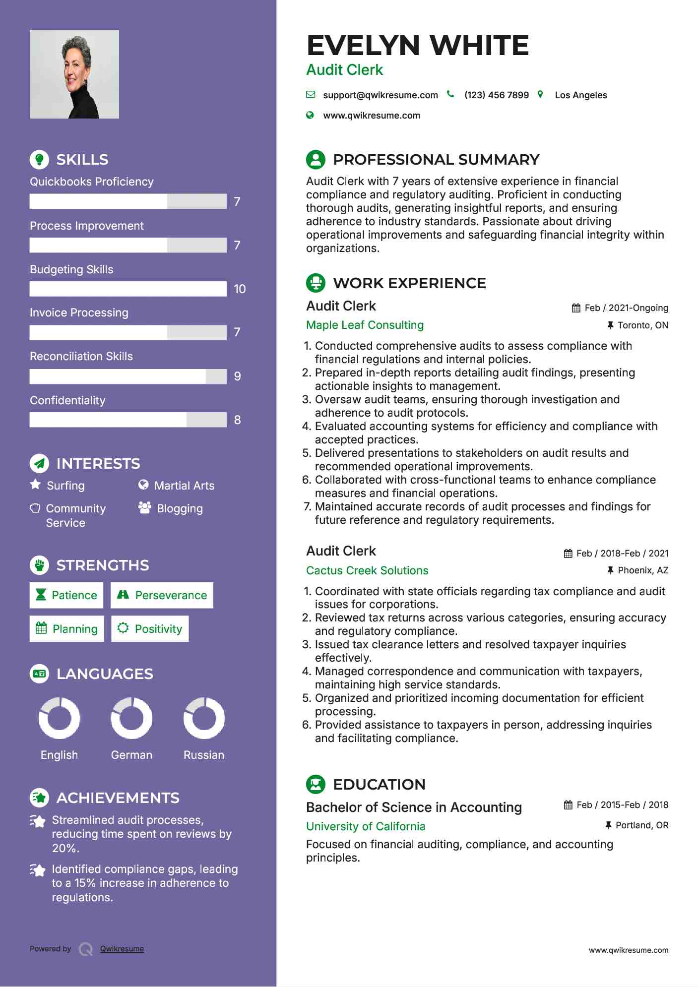 Audit Clerk Resume Template
