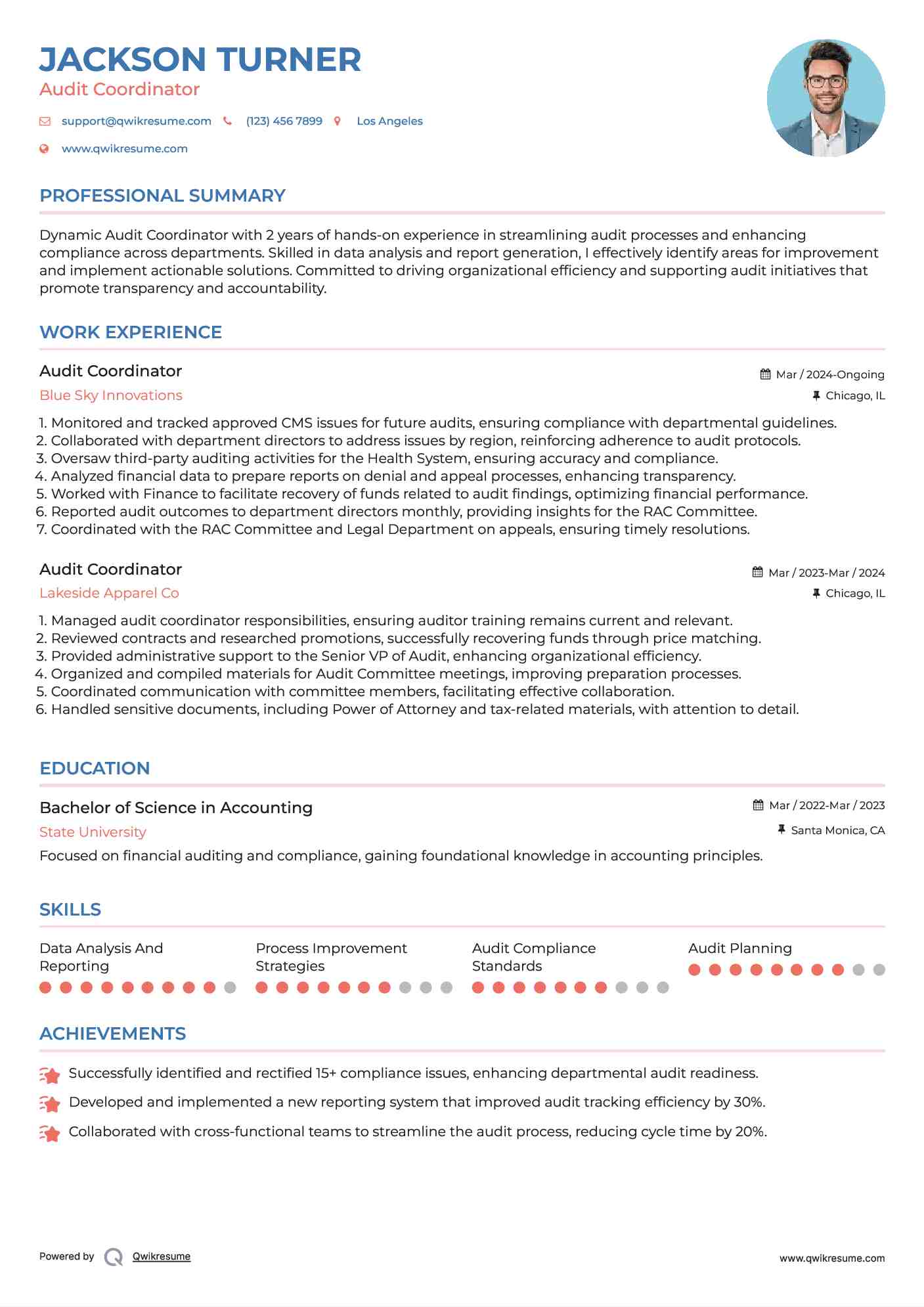 Audit Coordinator Resume Example