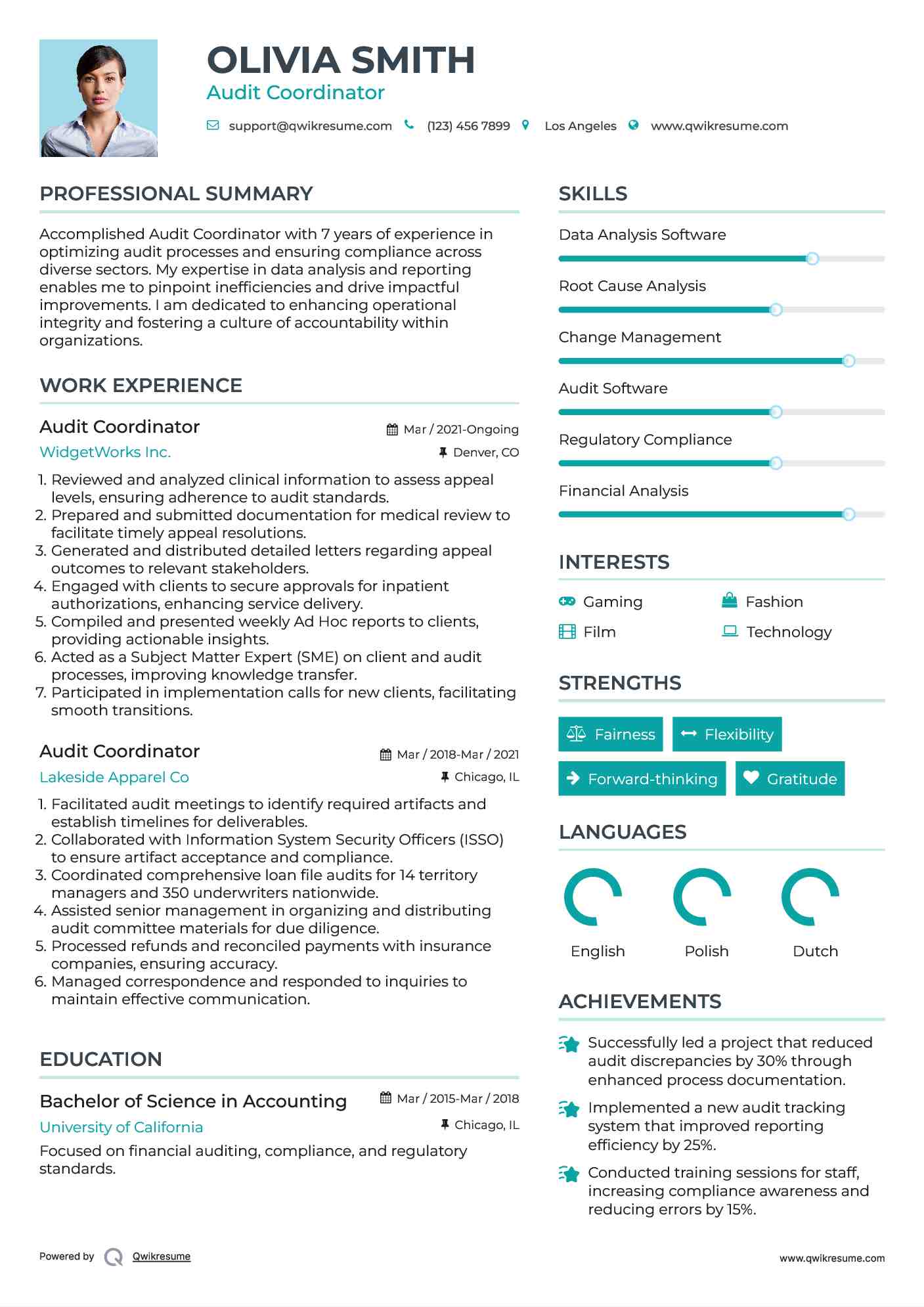 Audit Coordinator Resume Format