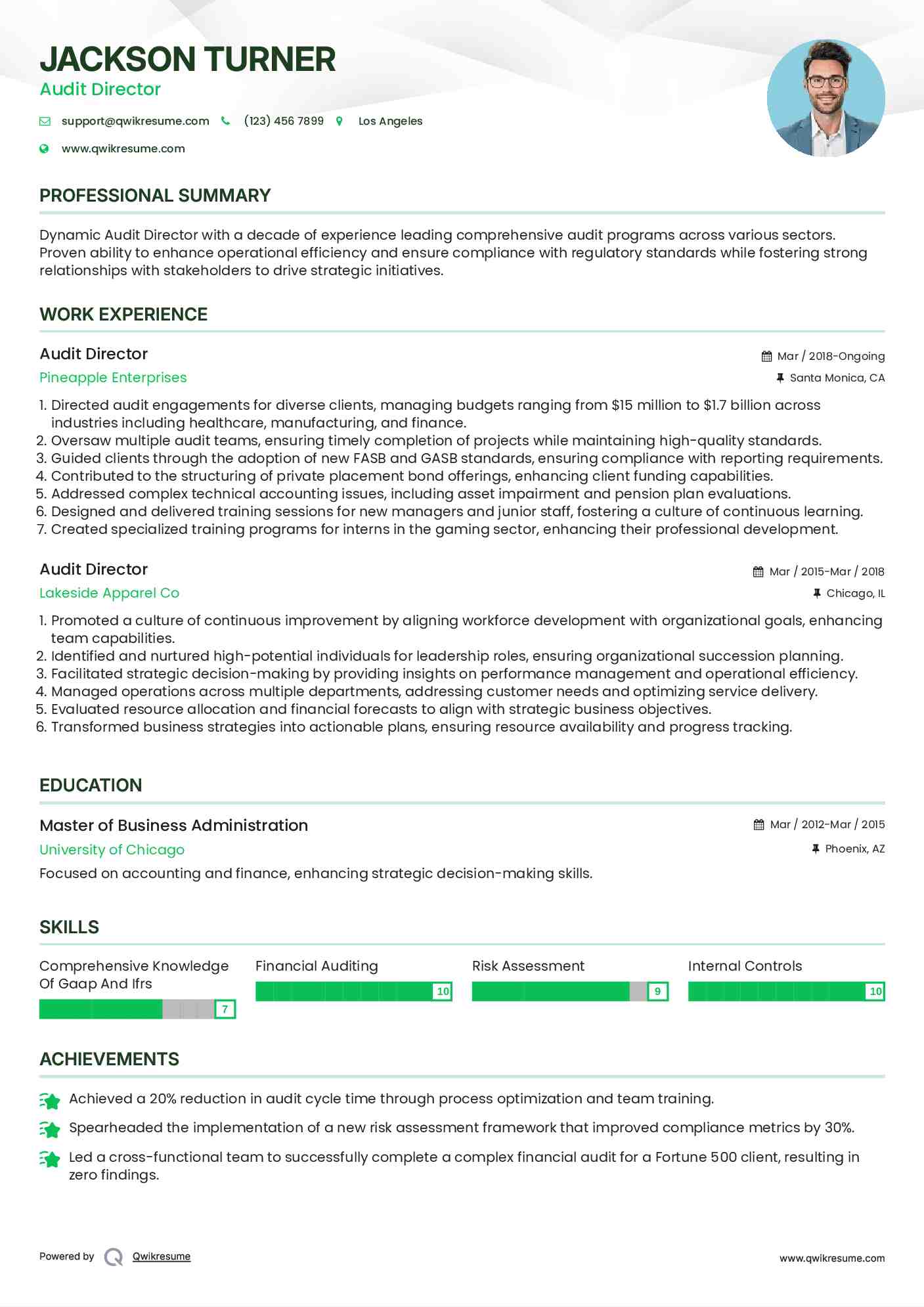 Audit Director Resume Example