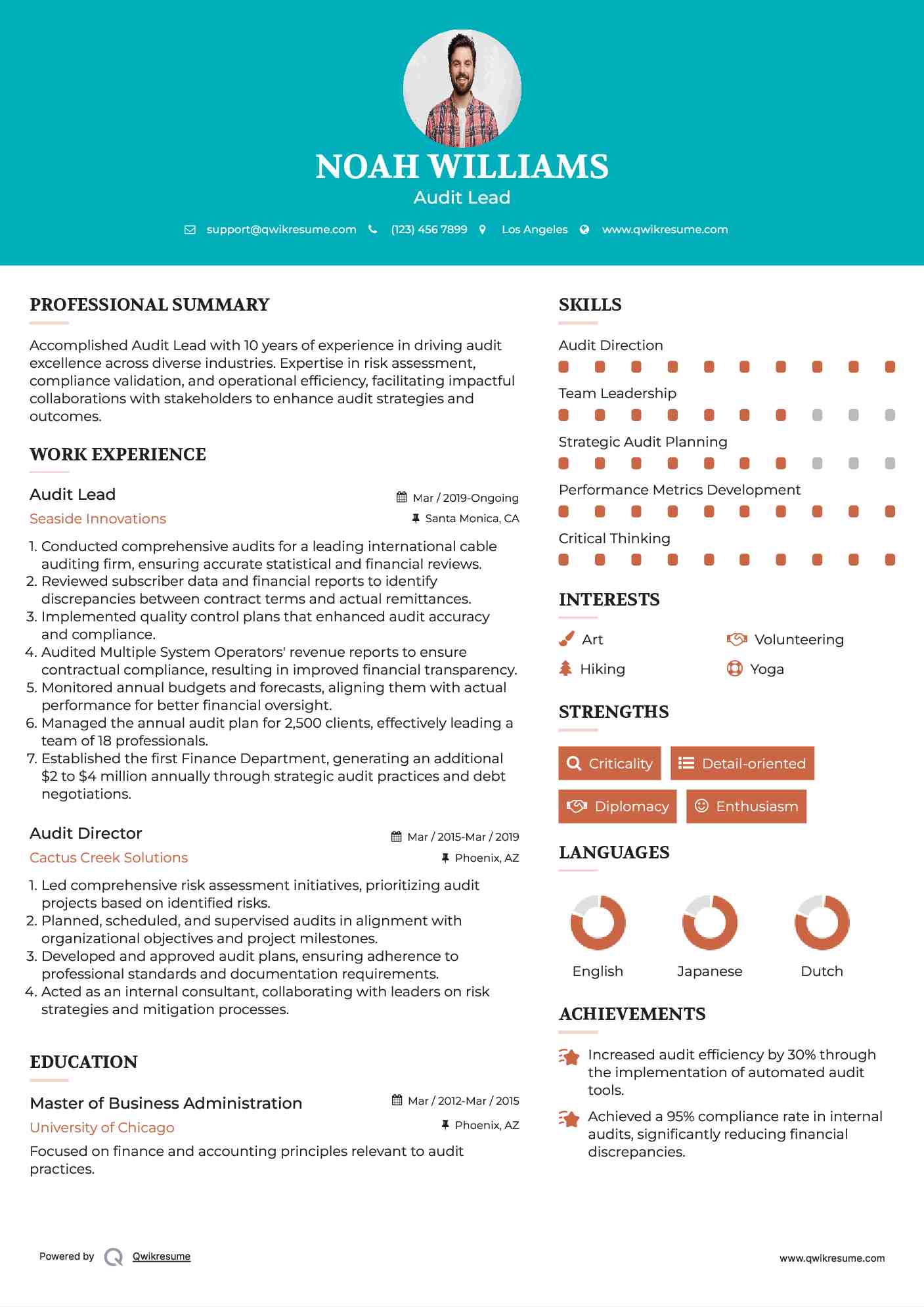 Audit Lead Resume Model