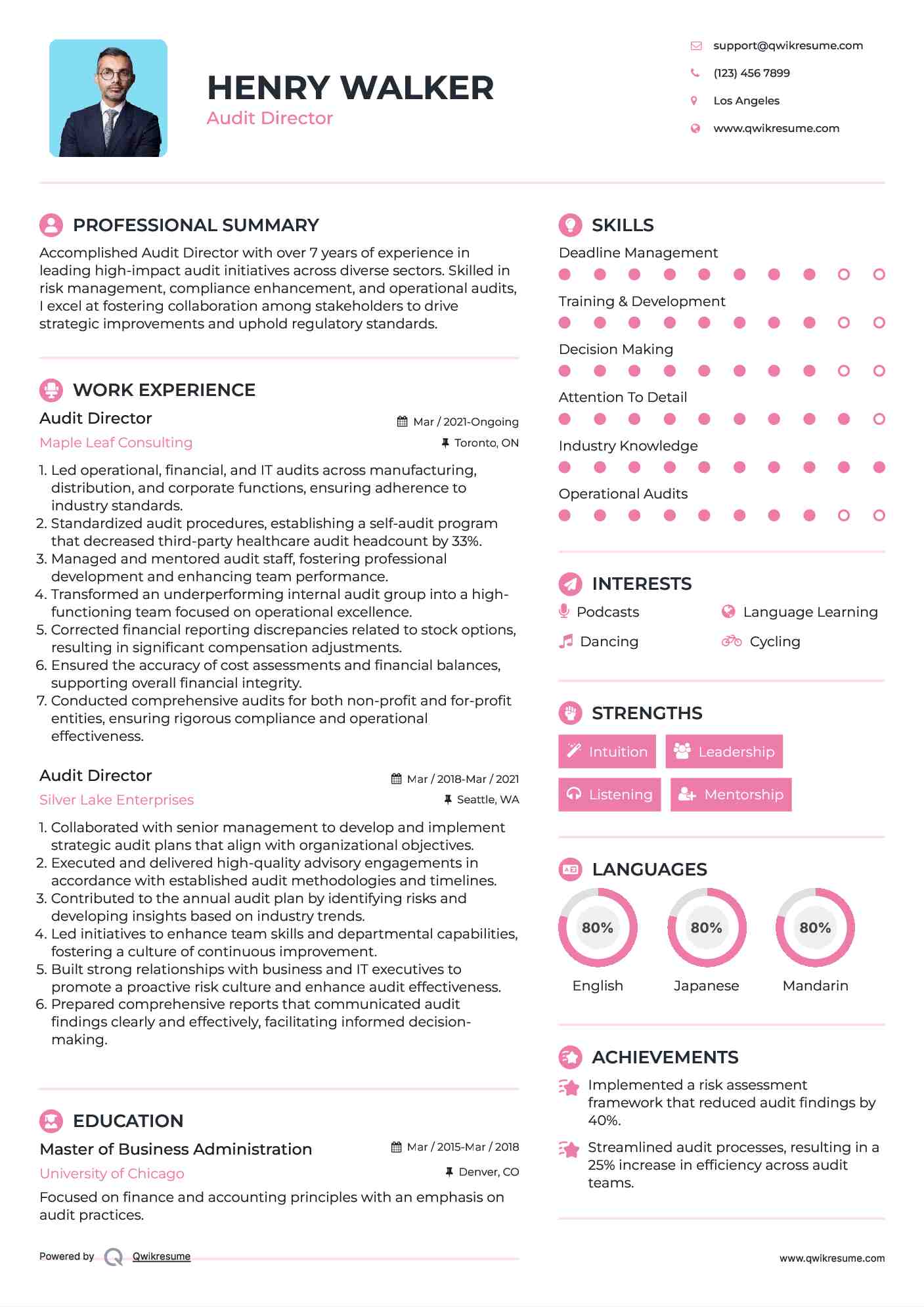 Audit Director Resume Format