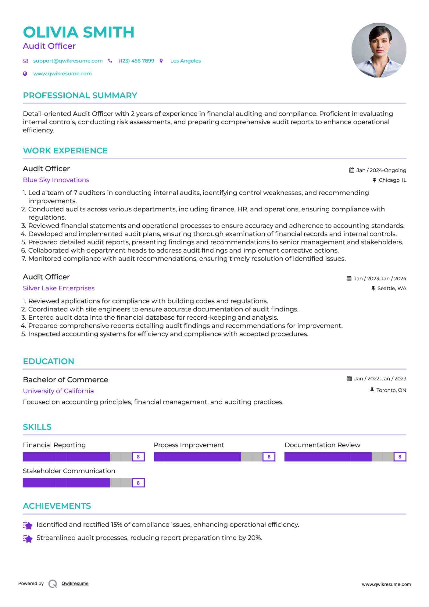 Audit Officer Resume Format