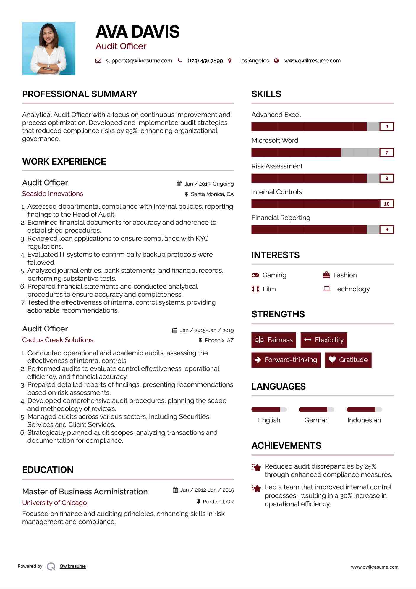 Audit Officer Resume Format