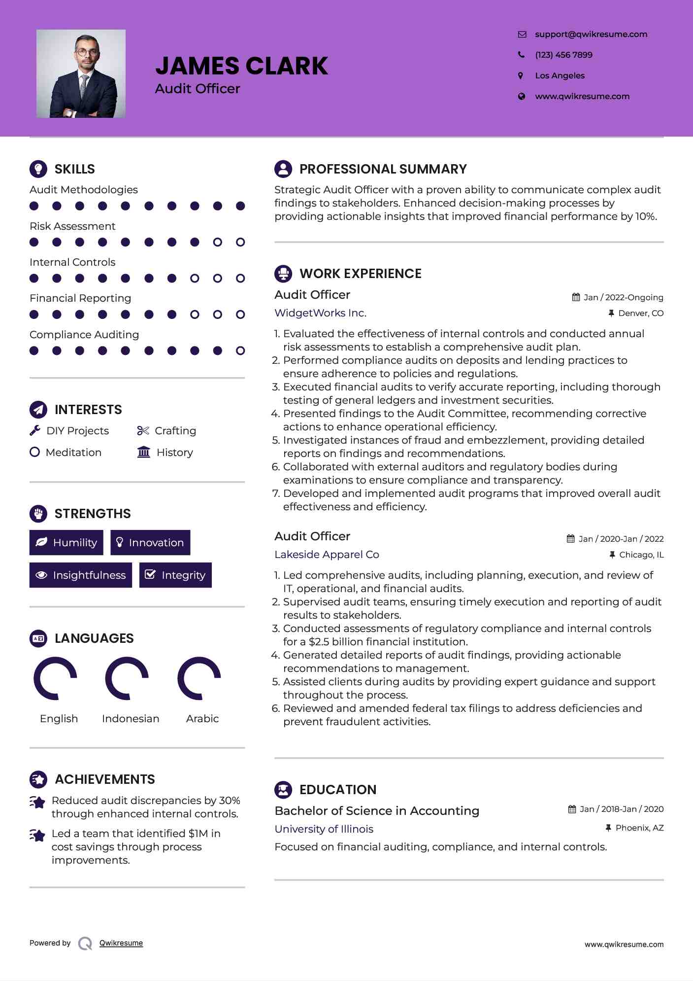 Audit Officer Resume Format