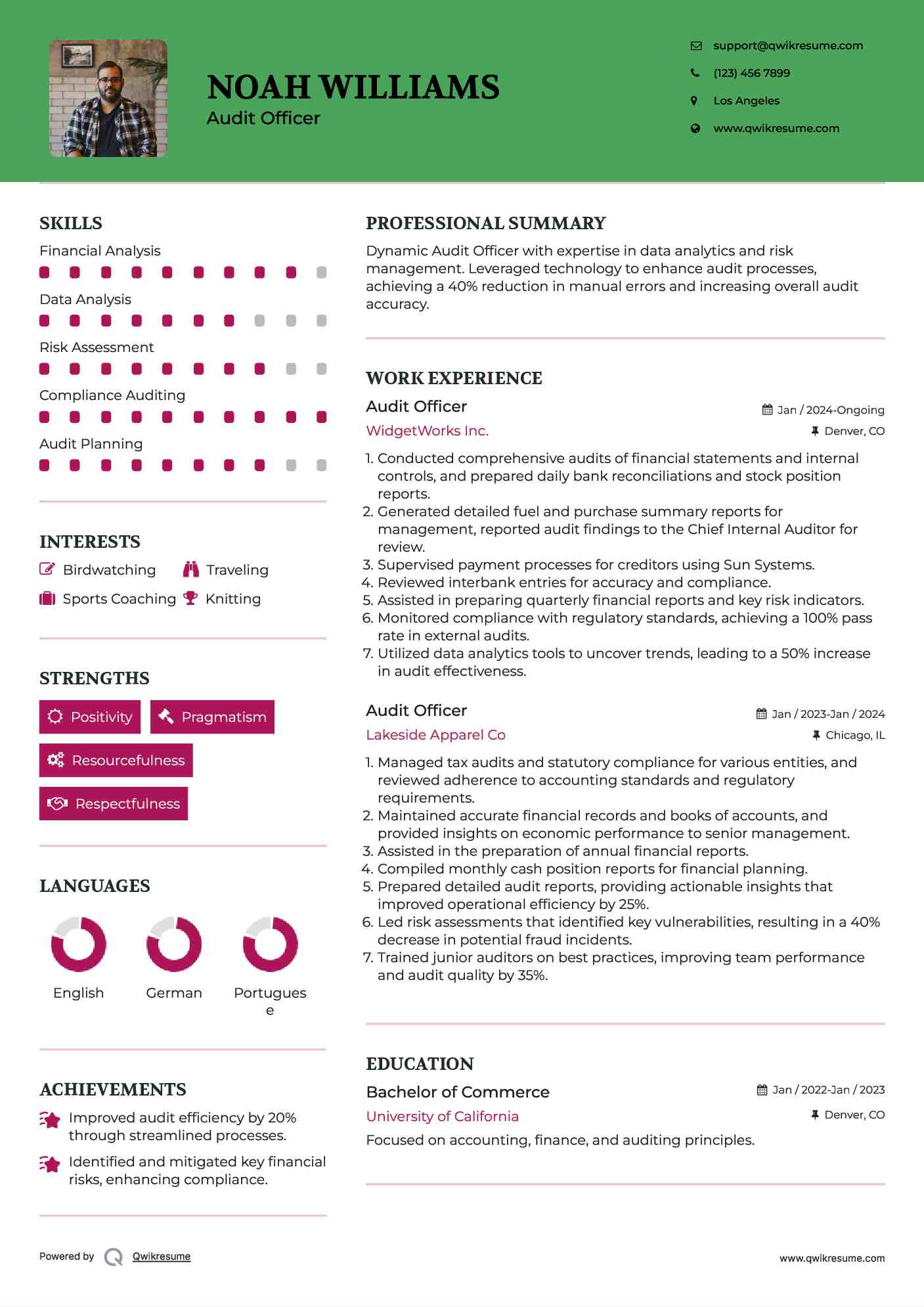 Audit Officer Resume Format