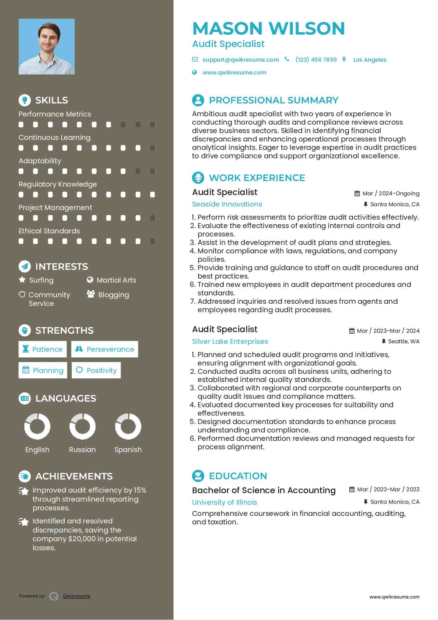 Audit Specialist Resume Example