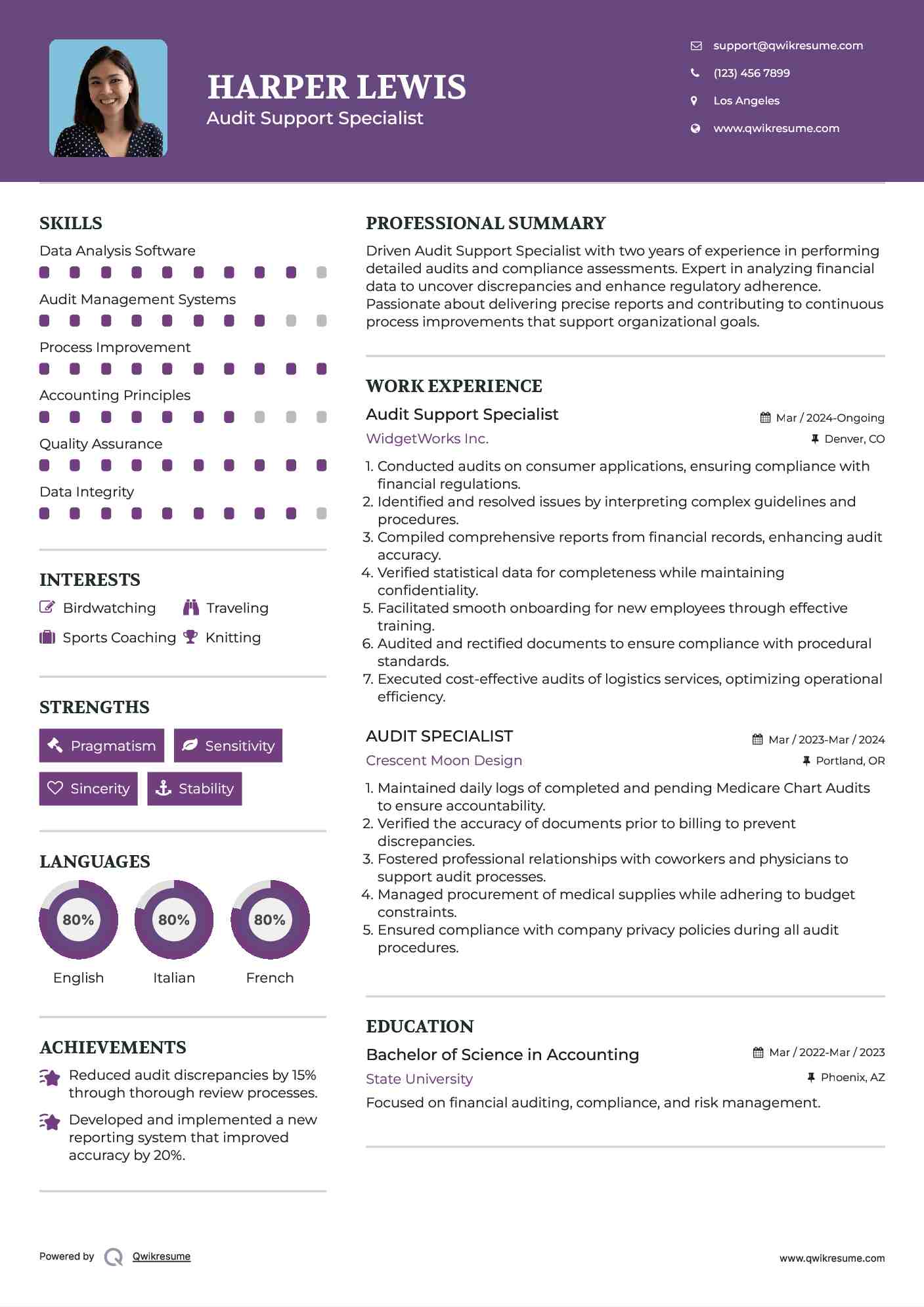 Audit Support Specialist Resume Template