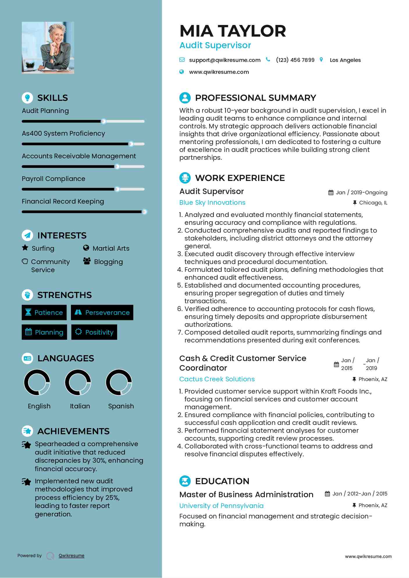 Audit Supervisor Resume Format