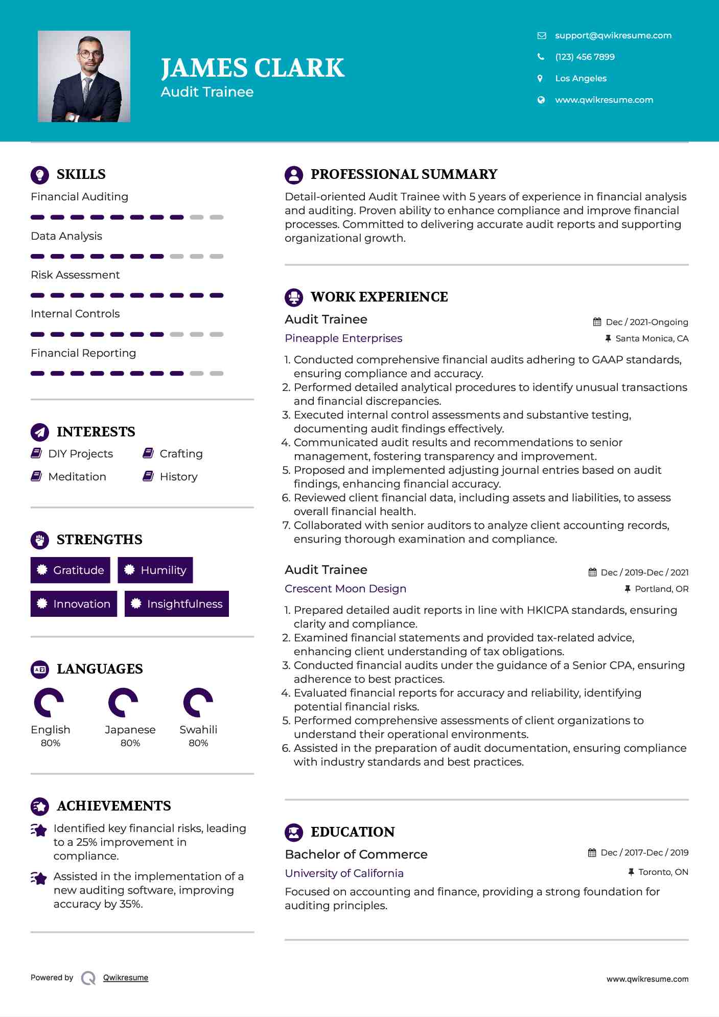 Audit Trainee Resume Template